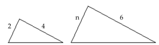 Given that the pair of triangles is similar, find the length of the side labeled n. -Round to the nearest tenth, if necessary.   A) 1.3 B) 12 C) 0.3 D) 3