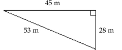 Find the ratio described as a fraction in simplest form. -Find the ratio of the longest side to the perimeter of the right triangle.   A)   \frac { 53 } { 126 }  B)   \frac { 2 } { 9 }  C)   \frac { 28 } { 53 }  D)   \frac { 5 } { 14 }