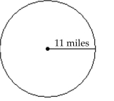  Perform the indicated operations. Round the result to the nearest thousandth if necessary. -Find the exact circumference of the circle. Then use the approximation 3.14 forimation 3.14 for  \pi  and approximate the and approximate th circumference.   A) 22  \pi  mi, 69.08 mi B) 11  \pi  m mi, 34.54 mi C) 12121  \pi  mi, 379.94 mi D) 22  \pi  mi, 69.3 mi 