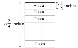  Solve. -A stack ofA stack of 1  1 \frac { 1 } { 4 }  -inch wide pizza boxes has a height ofnch wide pizza boxes has a height of  33 \frac { 3 } { 4 }  -inches. How many boxes are in the stack.   A) 42 boxes B) 27 boxes C) 13 boxes D) 33 boxes 
