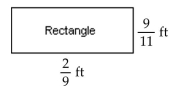  Solve. -Find the area and perimeter of the figure:   A)   \text { area: } \frac { 2 } { 11 } \mathrm { ft } ^ { 2 } \text {; perimeter: } 1 \frac { 4 } { 99 } \mathrm { ft }  B)   \text { area: } \frac { 2 } { 11 } \mathrm { ft } ^ { 2 } \text {; perimeter: } 2 \frac { 8 } { 99 } \mathrm { ft }  C)   \text { area: } \frac { 2 } { 11 } \text { in } ^ { 2 } \text {; perimeter: } 2 \frac { 8 } { 99 } \text { in }  D)   \text { area: } \frac { 4 } { 81 } \mathrm { ft } ^ { 2 } \text {; perimeter: } 2 \frac { 8 } { 99 } \mathrm { ft }