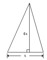  Solve the problem. -The height of a triangle is 4 times the length of the base. The area of the triangle is 162 square meters. Find the height and base of the triangle.   A) base::  \frac { 9 \sqrt { 2 } } { 2 }  m, m, height: 18  18 \sqrt { 2 } \mathrm {~m}  B) base: 9 m, height: 36 m C) base: 36 m, height: 72 m D) base::  \frac { 9 } { 2 }  m, m, height: 72 m 