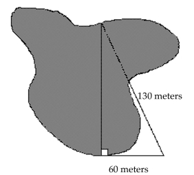 Solve the problem. -Avegail needs to determine the distance at certain points across a lake. Her crew and she are able to measure the distances shown on the diagram below. Find how wide the lake is to the nearest tenth of a meter.   A) 115.3 m B) 8.4 m C) 143.2 m D) 70 m