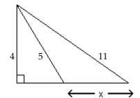  Solve the problem. -Find the length of x in the diagram below.   A)   x = \sqrt { 105 } - 3  B)   x = \sqrt { 137 } - 3  C)   x = \sqrt { 105 }  D) x = 7 - 1 