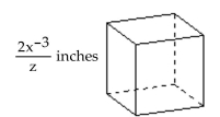  Simplify the expression. Write the result using positive exponents only. -Find the volume of the cube.   A)   \frac { 8 x ^ { 9 } } { z ^ { 3 } } \text { cubic in. }  B)   \frac { 4 } { x ^ { 6 } z ^ { 2 } } \text { cubic in. }  C)   \frac { 8 } { \mathrm { x } ^ { 3 } \mathrm { z } ^ { 3 } } \text { cubic in }  in. D)   \frac { 8 } { x ^ { 9 } z ^ { 3 } } \text { cubic in. }