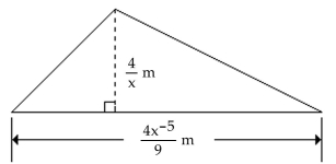  Simplify the expression. Write the result using positive exponents only. -Find the area of the triangle.   A)   \frac { 8 } { 9 x ^ { 4 } } \mathrm { sq } \mathrm { m }  B)   \frac { 8 } { 9 x ^ { 6 } } \text { sq m }  C)   \frac { 8 x ^ { 4 } } { 9 } \text { sq m }  D)   \frac { 16 } { 9 x ^ { 6 } } \mathrm { sq } \mathrm { m }