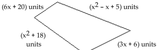  Write the perimeter of the figure as a polynomial. Then simplify the polynomial. -  A) (2  \left( 2 x ^ { 2 } + 10 x + 49 \right)  \text { units }  B)   \left( x ^ { 2 } + 8 x + 49 \right)  \text { units }  C)   \left( 2 x ^ { 2 } + 8 x + 49 \right)  \text { units }  D)   \left( 2 x ^ { 2 } + 10 x + 44 \right)  \text { units }  ) units 