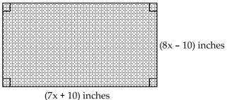  Find the area of the shaded region. Write the answer as a polynomial in descending powers of x. -  A)   \left( 56 x ^ { 2 } + 10 x + 100 \right)  \text { sq in. }  B)   \left( 56 x ^ { 2 } + 150 x - 100 \right)  \text { sq in }    C)   \left( 56 x ^ { 2 } - 70 x - 100 \right)  s q \text { in. }  D)   \left( 56 x ^ { 2 } + 10 x - 100 \right)  \text { sq in. }