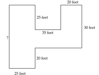 Solve. -Nine swimming pools for a major hotel chain have the shape and dimensions shown below. One supplier is providing a tile border for all of the pools. He needs to know the perimeter of all nine pools to get a cost Estimate. Find the total perimeter.   A) 2790 feet B) 1575 feet C) 310 feet D) 315 feet