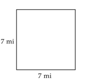 Find the area of the square. -  A) 45 sq mi B) 28 sq mi C) 52 sq mi D) 49 sq mi