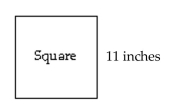 Find the perimeter and the area of the figure. -  A) perimeter: 22 in.; area: 121 sq in. B) perimeter: 44 in.; area: 484 sq in. C) perimeter: 121 in.; area: 44 sq in. D) perimeter: 44 in.; area: 121 sq in.