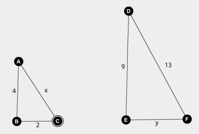 The triangles below are similar. Find the length of side x.   A) 6.2 B) 7.1 C) 5.8 D) 6.7