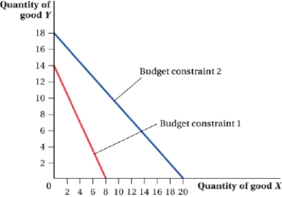 (Figure: Good Y and Good X V)  For budget constraint 1, the price of good X and the price of good Y could equal _____, respectively.   A)  $175 and $100 B)  $80 and $140 C)  $160 and $140 D)  $6 and $4