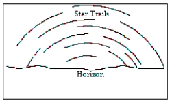 <strong>An observer in the northern hemisphere takes a time exposure photograph of the night sky. If the illustration depicts the photograph taken by the observer, which direction was the camera pointing? </strong> A) due north B) due south C) due east D) straight up, directly overhead