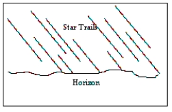 <strong>An observer in the northern hemisphere takes a time exposure photograph of the night sky. If the illustration depicts the photograph taken by the observer, which direction was the camera pointing? </strong> A) due north B) due south C) due west D) straight up, directly overhead