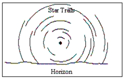 <strong>An observer in the northern hemisphere takes a time exposure photograph of the night sky. If the illustration depicts the photograph taken by the observer, which direction was the camera pointing? </strong> A) due north B) due south C) due west D) straight up, directly overhead