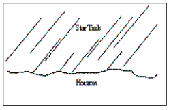 <strong>An observer in the southern hemisphere takes a time exposure photograph of the night sky. If the illustration depicts the photograph taken by the observer, which direction was the camera pointing? </strong> A) due north B) due south C) due east D) due west