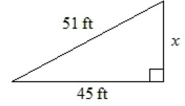 Use the Pythagorean theorem to find the measure of side   .   A) 24 ft B) 10 ft C) 68 ft D) 18 ft