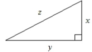 In the triangle shown, side y measures 36 meters and side z measures 39 meters. Use the Pythagorean theorem to find the measure of side   .   A) 10 meters B) 14 meters C) 17 meters D) 15 meters