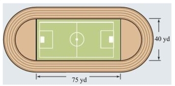 Find the distance around the inside lane of a track that has the dimensions shown below.   A) 200.66 yd B) 275.66 yd C) 355.66 yd D) 212.83 yd