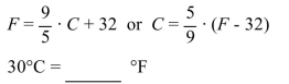 Convert the temperature using the appropriate formula.   A) 96°F B) 86°F C) 91°F D) 101°F