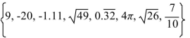 List the numbers from the following set which are rational numbers.  