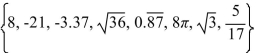 List the numbers from the following set which are irrational numbers.  