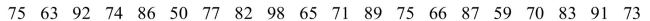 For the 20 test scores shown, find the percentile rank for a score of 86.   A) 70th percentile B) 75th percentile C) 30th percentile D) 80th percentile