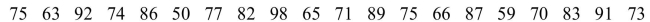 For the 20 test scores shown, find the percentile rank for a score of 66.   A) 80th percentile B) 75th percentile C) 20th percentile D) 25th percentile