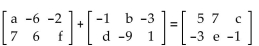 Find the values that make the equation true. -  A)  a = -6, b = -13, c = 1, d = 10, e = -15, f = 2 B)    C)  a = 4, b = 1, c = -1, d = 4, e = 15, f = 0 D)  a = 6, b = 13, c = -5, d = -10, e = -3, f = -2
