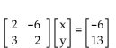 Write the matrix equation as a system of equations and solve the system. -  A)  {(-3, -2) } B)  {(2, 3) } C)  {(3, 2) } D)  {(-2, -3) }
