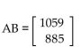 Find a matrix A and a column matrix B that describe the following tables involving credits and tuition costs. Find the matrix product AB, and interpret the significance of the entries of this product. -  A)    Tuition for Student 2 is $1053 and tuition for Student 1 is $872. B)    Tuition for Student 2 is $1059 and tuition for Student 1 is $885. C)    Tuition for Student 1 is $1053 and tuition for Student 2 is $872. D)    Tuition for Student 1 is $1059 and tuition for Student 2 is $885.