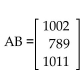 Find a matrix A and a column matrix B that describe the following tables involving credits and tuition costs. Find the matrix product AB, and interpret the significance of the entries of this product. -  A)    The average cost per credit hour is $63. B)    Tuition for Student 1 is $1116, tuition for Student 2 is $960, and tuition for Student 3 is $726. C)    Tuition for Student 1 is $831, tuition for Student 2 is $1074, and tuition for Student 3 is $897. D)    Tuition for Student 1 is $1002, tuition for Student 2 is $789, and tuition for Student 3 is $1011.