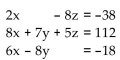 Use a graphing calculator to solve the system by finding   . (Round to the nearest integer if necessary.)  -  A)  {(6, 4, 6) } B)  {(5, -6, -6) } C)  {(5, 6, 6) } D)  {(6, 6, 6) }