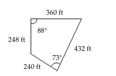 Find the area of the region. -Round to the nearest square foot.   A)    B)    C)    D)   