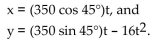Solve the problem. -A projectile is fired with an initial velocity of 350 feet per second at an angle of 45° with the horizontal. To the nearest foot, find the maximum altitude of the projectile. The parametric equations for the path of the projectile Are   A)  940 feet B)  973 feet C)  949 feet D)  957 feet