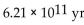 Solve the problem. -The half-life of an element is   yr. How long does it take a sample of the element to decay to   of its original mass? Use   where A0 is the initial amount, T is the half-life, and t is the time. (Express Results in scientific notation, rounded to the nearest hundredth.)  A)    B)    C)    D)   