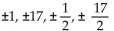 Use the rational zero theorem to find all possible rational zeros for the polynomial function. -P(x)  =   + 7x - 17 A)    B)    C)    D)   