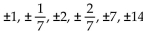 Use the rational zero theorem to find all possible rational zeros for the polynomial function. -P(x)  =   + 2x - 14 A)    B)    C)    D)   