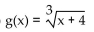 The graph of the given function is drawn with a solid line. The graph of a function, g(x) , transformed from this one is drawn with a dashed line. Find a formula for g(x) . -  A)    B)    C)    D)   
