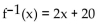 Find a formula for the inverse of the function described below. -A size-46 dress in Country C is size 3 in Country D. A function that converts dress sizes in Country C to those in Country D is f(x)  =   - 20 A)    B)    C)    D)   
