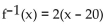 Find a formula for the inverse of the function described below. -A size-46 dress in Country C is size 3 in Country D. A function that converts dress sizes in Country C to those in Country D is f(x)  =   - 20 A)    B)    C)    D)   