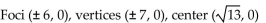 Using the graph of the ellipse, determine the coordinates of the foci, vertices, and center. -  A)    B)    C)    D)   