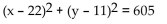 Write the equation for the circle described. -Center (11, 22) , containing the origin A)    B)    C)    D)   