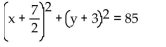 Write the equation for the circle described. -Endpoints of a diameter with coordinates (1, -5)  and (8, 1)  A)    B)    C)    D)   
