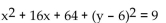 Find the center and the radius of the circle. -  A)  (-6, 8) , r = 9 B)  (8, -6) , r = 9 C)  (-8, 6) , r = 3 D)  (6, -8) , r = 3