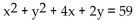 Find the center and the radius of the circle. -  A)  (1, 2) , r = 64 B)  (-2, -1) , r = 8 C)  (2, 1) , r = 64 D)  (-1, -2) , r = 8