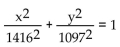 Solve. -A satellite is to be put into an elliptical orbit around a moon. The moon is a sphere with radius of 738 km. Determine an equation for the ellipse if the distance of the satellite from the surface of the moon varies from 678 Km to 359 km.   A)    B)    C)    D)   