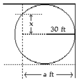 Solve the problem. -A circular pond is being installed in the corner of a yard, as shown. The installer needs to know the value of x in feet. Find x to the nearest tenth of a foot.   a = 46 ft A)  5 ft B)  5.2 ft C)  4.3 ft D)  25.4 ft