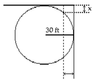 Solve the problem. -A circular pond is being installed in the corner of a yard, as shown. The installer needs to know the value of x in feet. Find x to the nearest tenth of a foot.   13 ft A)  5 ft B)  5.7 ft C)  5.3 ft D)  5.9 ft